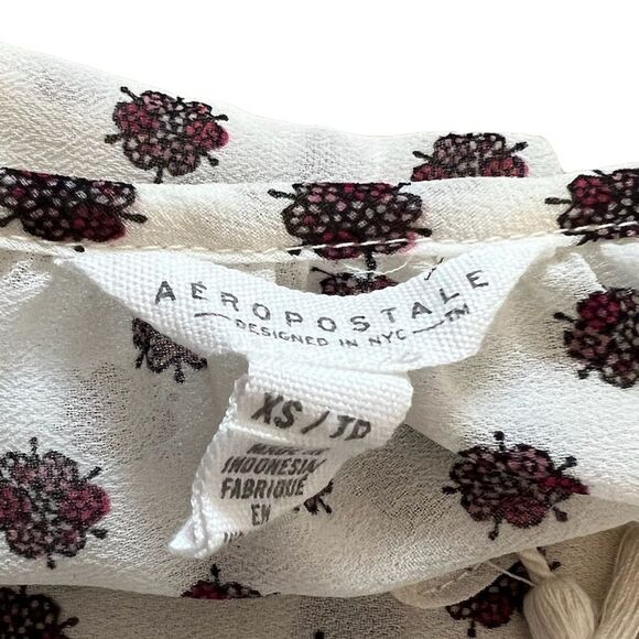 AEROPOSTALE Cream Printed Semi Sheer Boho Printed Casual Top Blouse XS - Picture 6 of 7